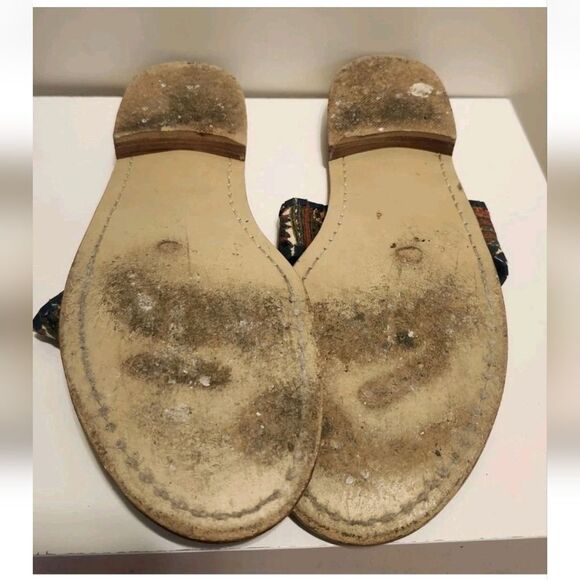 Jack Rogers "Navajo" Boho Fabric w/Leather Whipstich Thong Sandals Sz.9 Ret $138 - Picture 6 of 6